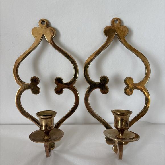 Vintage Gatco Pair Brass Candle Holder Sconce 10" Gothic Revival Wall Mounted - Picture 1 of 16